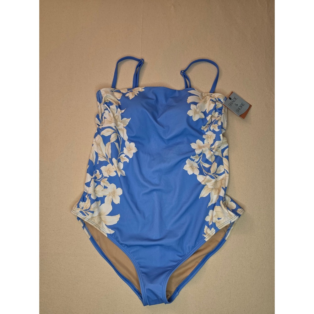 Shade & Shore Bandeau One Piece Swimsuit Blue Large NWT